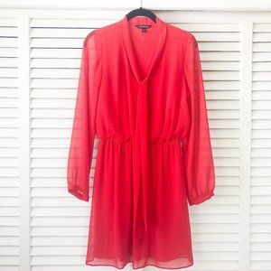 Sold Express Long Sleeves Front Neck Tie Dress Red